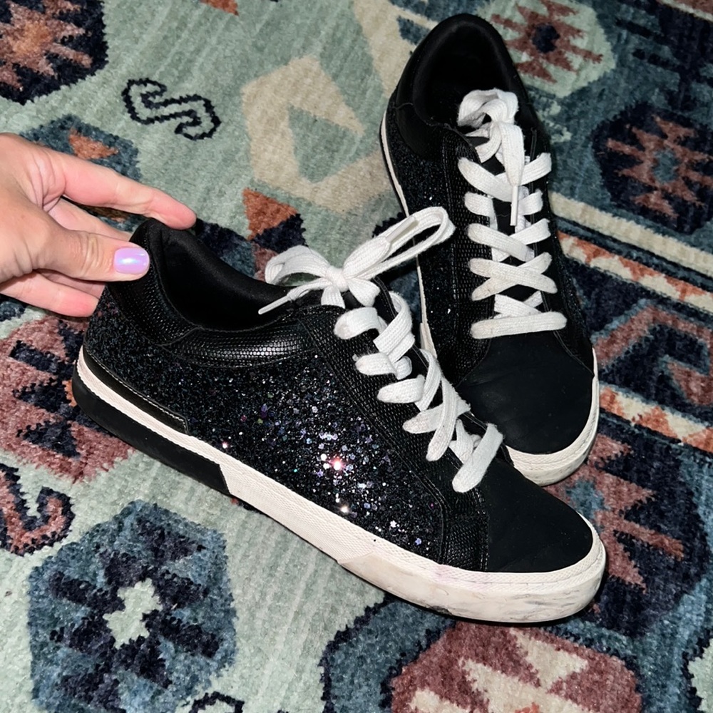 Target shoes black glitter sneakers white laces comfortable size 9.5